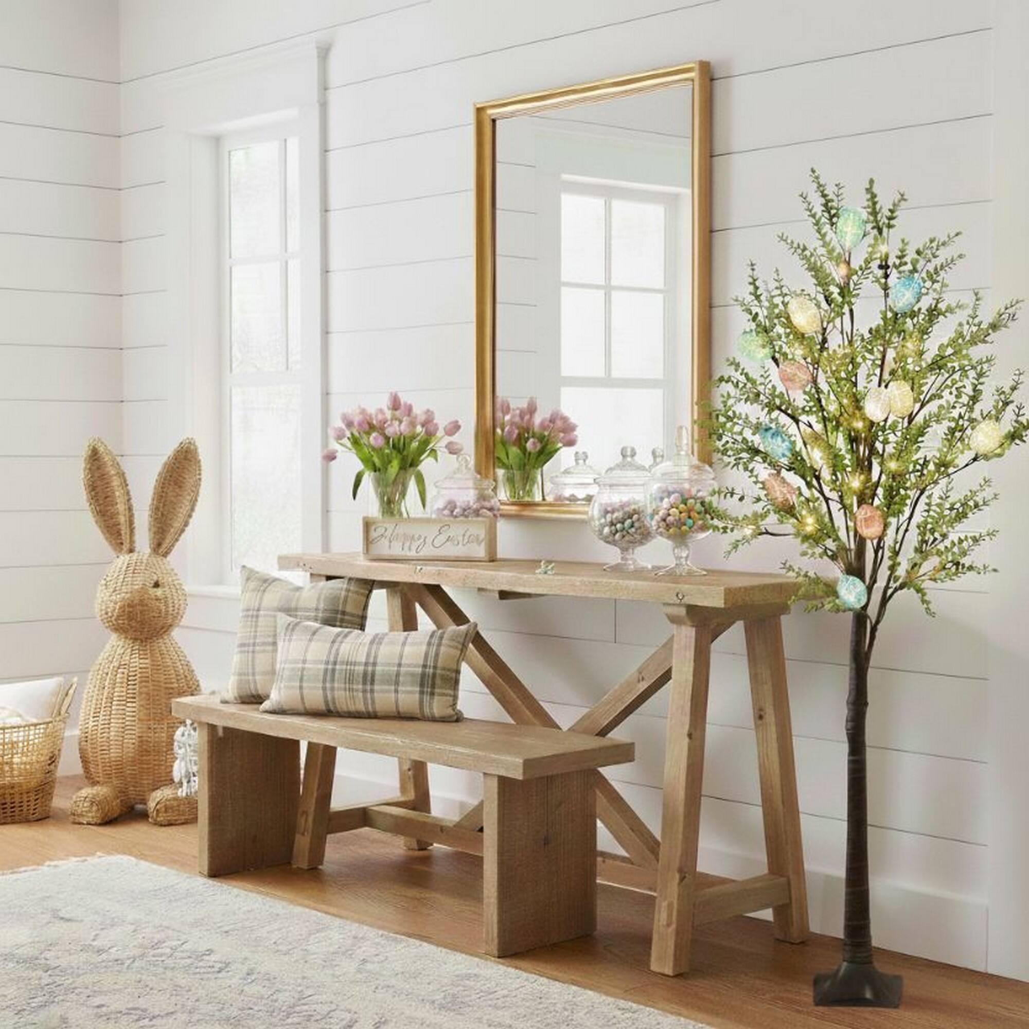 4ft. Pre-Lit Artificial Easter Egg Twig Tree with Greens and 48 Warm White LED Lights